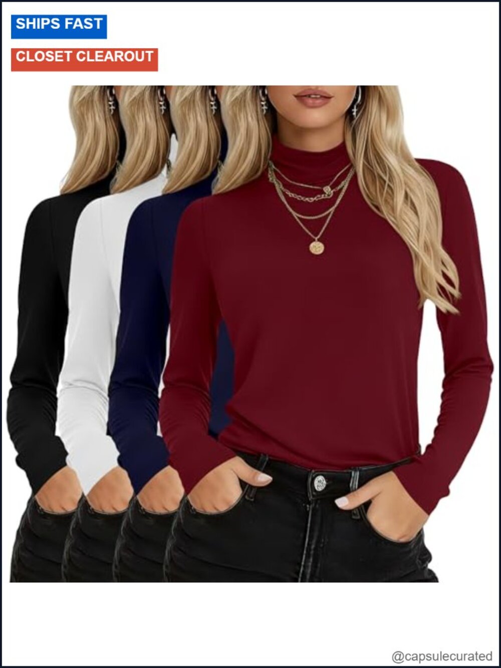 4 Pack Womens Cotton Turtleneck Tops Long Sleeve Pullover